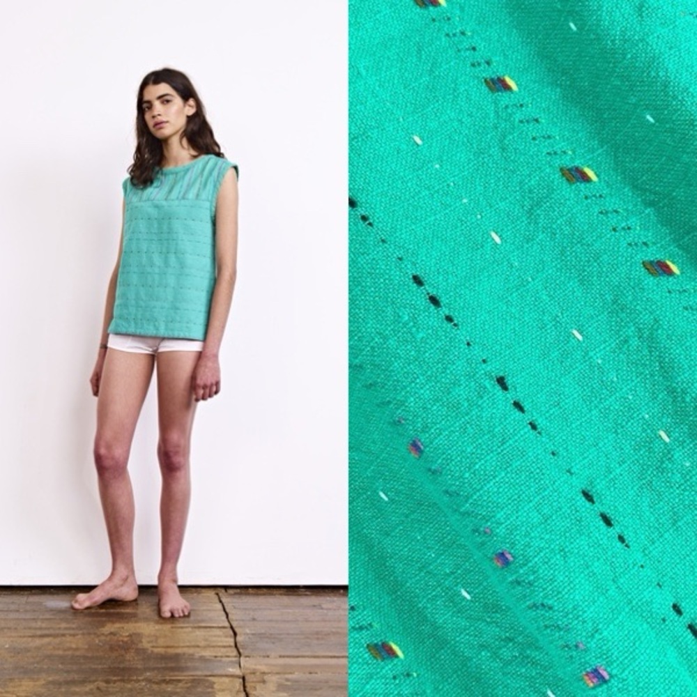 Ace & Jig Turquoise Embroidered Boxy Sleeveless Top